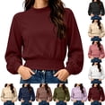 thumbnail image 1 of Women's Long Sleeve Mock Neck Crop Sweatshirt Fashion Solid Color Casual Fall Winter Clothes Cozy Outfits Pullover, 1 of 1