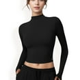 thumbnail image 1 of Women's Long Sleeve Mock Neck Cropped Activewear Top - Large, Black, 1 of 5
