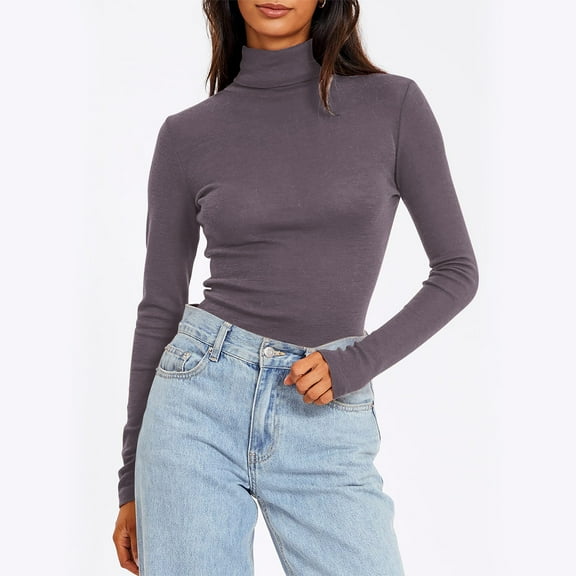 Women's Long Sleeve Mock Neck Shirts Basic Slim Fitted T-shirt Fashion Dressy Turtle Neck Tops Going Out Clothes Purple XXXXXL
