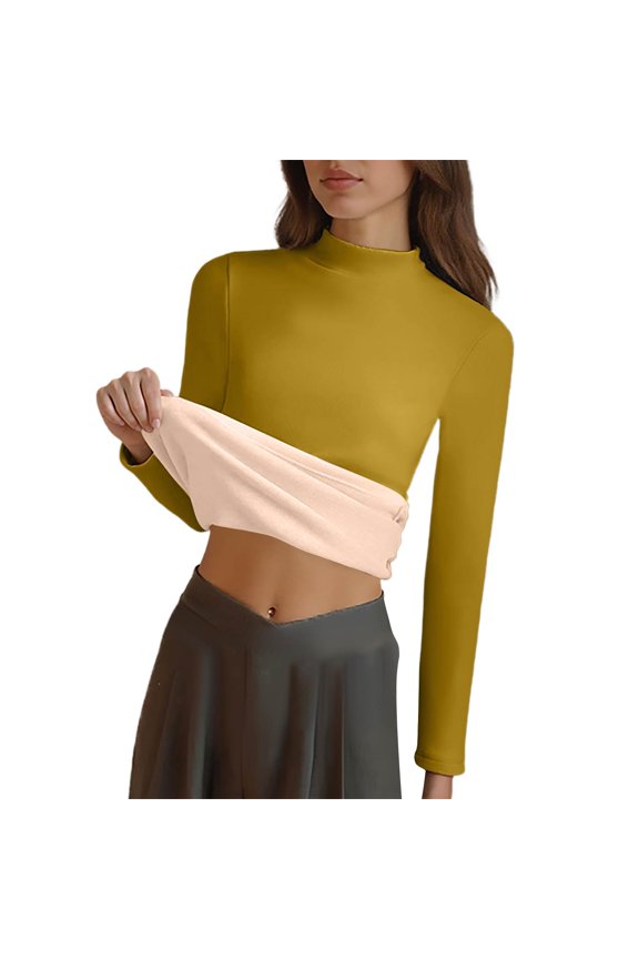 Women’s Long Sleeve Mock Neck Thermal Top Fleece Lined Slim Fit Stretchy Pullover Basic Shirt Soft Layering Tee