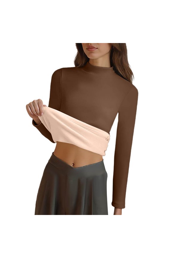 Women’s Long Sleeve Mock Neck Thermal Top Fleece Lined Slim Fit Stretchy Pullover Basic Shirt Soft Layering Tee