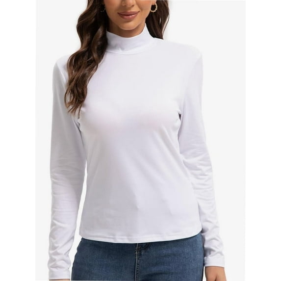 Women's Long Sleeve Mock Turtleneck Tops Casual Slim Fitted Lightweight Under Layer Pullover Shirts