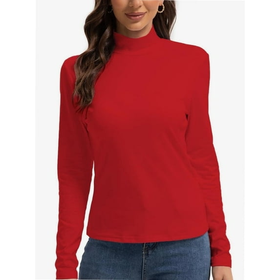 Women's Long Sleeve Mock Turtleneck Tops Casual Slim Fitted Lightweight Under Layer Pullover Shirts
