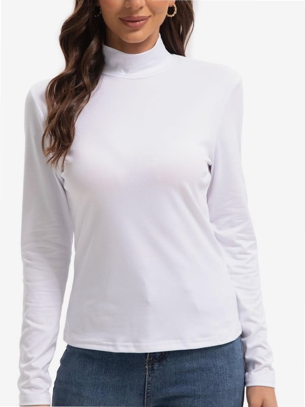 White Long Sleeve Mock Neck