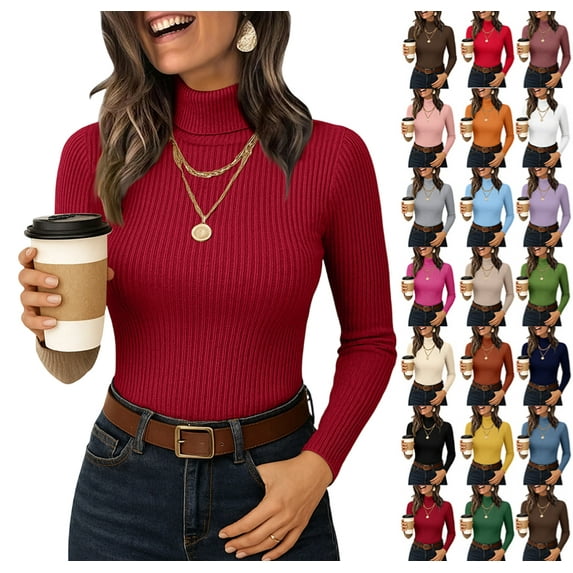Women's Long Sleeve Mock Turtleneck Tops Ribbed Shirts Fleece Soft Thermal Undershirts Tee Wine S