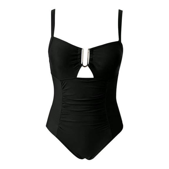 Women's Long Sleeve Monkini Swimsuit, Elastic Shoulder Straps, Full Coverage Bottoms, Stretched Striped Bands, for Surfing & Beach Holidays