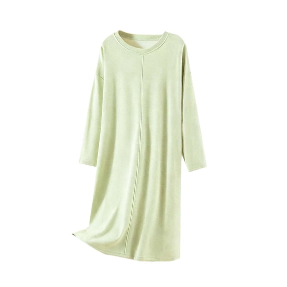 Women’s Long Sleeve Nightgown Crew Neck Pullover Nightshirt Soft Comfortable Loose Sleep Dress