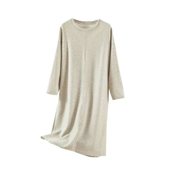 Women’s Long Sleeve Nightgown Crew Neck Pullover Nightshirt Soft Comfortable Loose Sleep Dress