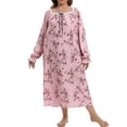 thumbnail image 1 of Women's Long Sleeve Nightgown Plus Size Long Sleepshirts Floral Sleep Dress Lace Neck Soft Full Length Sleepwear Night Gwon,XL-5XL, 1 of 6