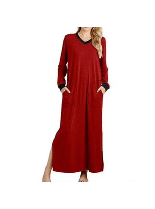 Women Long Sleeve Dress Velvet Velour Nightdress Nightgown Sleepwear Pajama