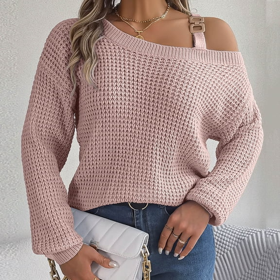 Women's Long Sleeve Off Shoulder Pullover Top Sweater Fitted Pink Sweater Women Warm Woman Sweater