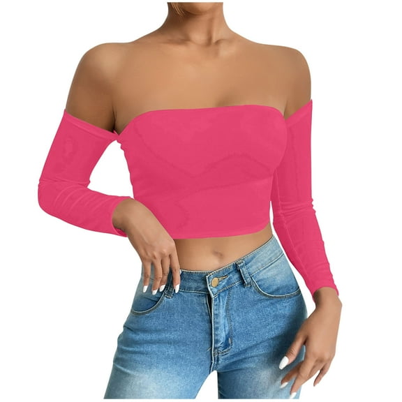 Women's Long Sleeve Off Shoulder tube T-Shirt Tops Casual Solid Color Slim Fit Sexy Blouse Tops
