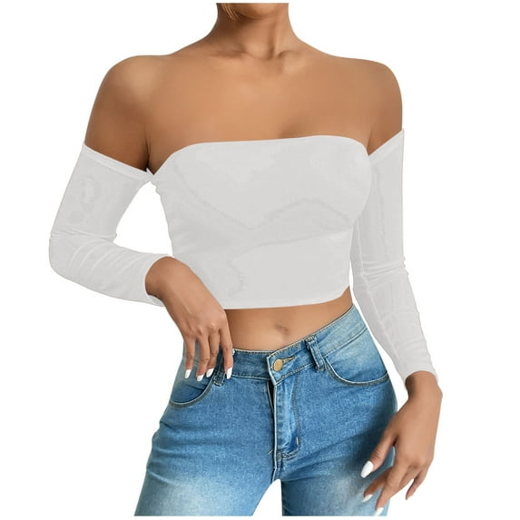 Women's Long Sleeve Off Shoulder tube T-Shirt Tops Casual Solid Color Slim Fit Sexy Blouse Tops