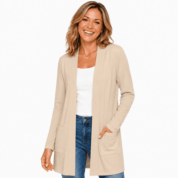Women's Long Sleeve Open Front Cardigan with Pockets, Long Casual Cardigan