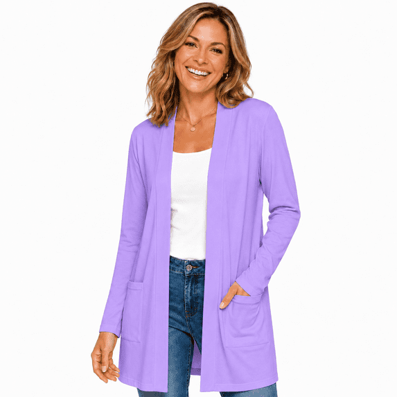 Women's Long Sleeve Open Front Cardigan with Pockets, Long Casual Cardigan