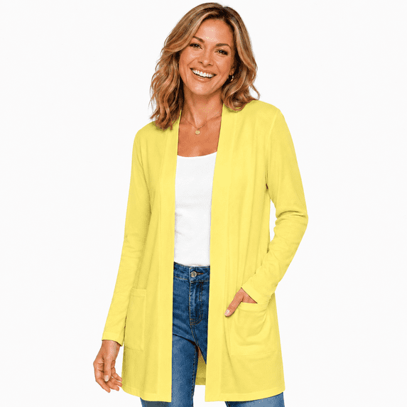 Women's Long Sleeve Open Front Cardigan with Pockets, Long Casual Cardigan