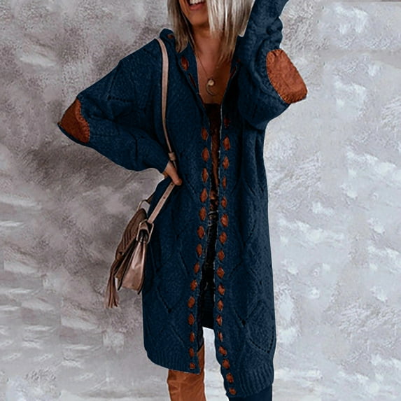 Women's Long Sleeve Open Front Casual Lightweight Soft Knit Cardigan Sweater Outerwear,Chunky Knit Cardigan Sweaters Loose Outwear Coat Navy S