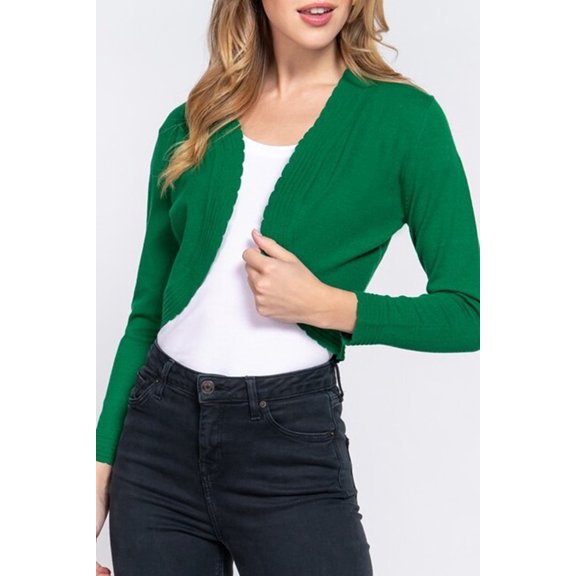 Women's Long Sleeve Open Front Scallop Finished Sweater Bolero
