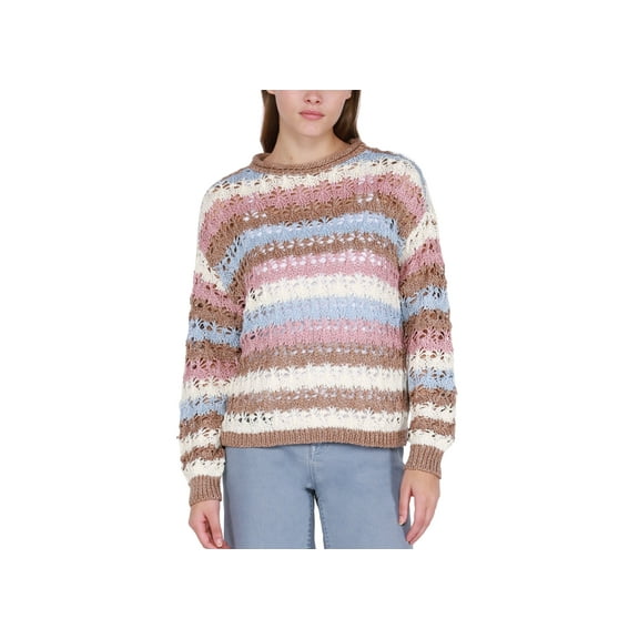 Women's Long-Sleeve Open-Knit Sweater Vanilla Stripes M