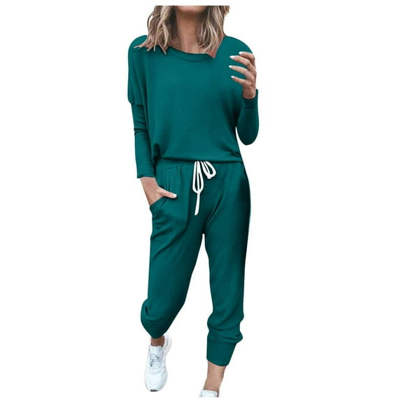 Women's Long Sleeve Outfit Set - Color Block Patchwork Top & Wide Leg Pants - Casual Linen Blend, Elastic Waist, Multiple Sizes