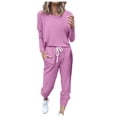 thumbnail image 1 of Women's Long Sleeve Outfit Set - Color Block Patchwork Top & Wide Leg Pants - Casual Linen Blend, Elastic Waist, Multiple Sizes, 1 of 4