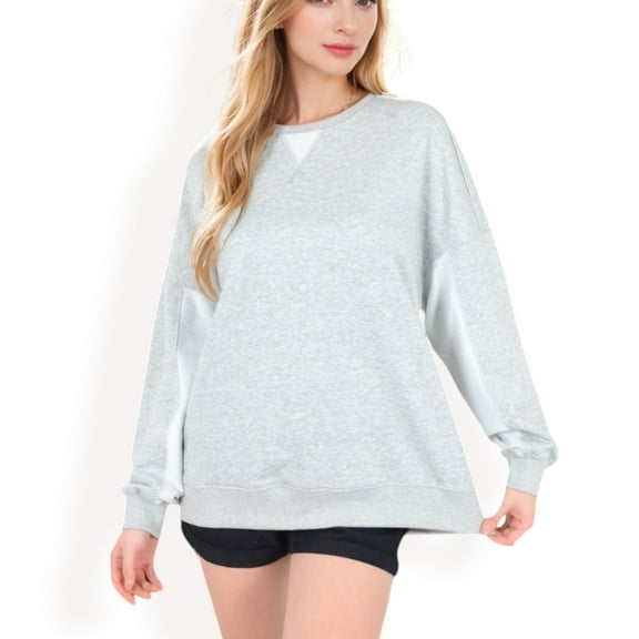 Women's Long Sleeve Oversized Crewneck Sweatshirt with Drop Shoulders - X Large, Gray