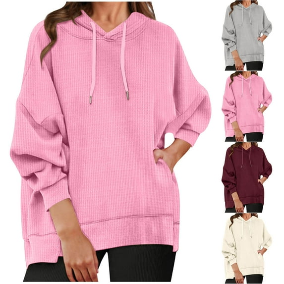 Women's Long Sleeve Oversized Hoodie Pullover Sweatshirt Solid Color Casual Loose Fit Top Streetwear Loungewear Travel Fashion Essential Gift for Women | CSEONE,Pink L