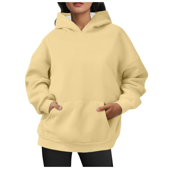Women's Long Sleeve Oversized Hoodies Solid Color Pullover Sweatshirts Fall Winter Fashion Casual Loose Tops with Pocket