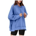 thumbnail image 1 of Women's Long Sleeve Oversized Pullover Sweatshirt Solid Color Hoodie with Pockets Fall Winter Clothes for Women (Blue XL), 1 of 8