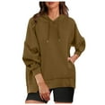 thumbnail image 1 of Women's Long Sleeve Oversized Pullover Sweatshirt Solid Color Hoodie with Pockets Fall Winter Clothes for Women (Brown 2XL), 1 of 8