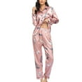 thumbnail image 1 of Women's Long Sleeve Pajama Set 2 Piece Pjs Lightweight Soft Fall Cool Pajamas Summer Satin Button Up Style1 Large, 1 of 1