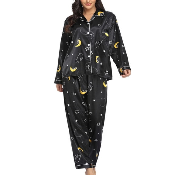 Women's Long Sleeve Pajama Set 2 Piece Pjs Lightweight Soft Fall Cool Pajamas Summer Satin Button Up Style5 X-Large