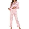thumbnail image 1 of Women's Long Sleeve Pajama Set 2 Piece Pjs Lightweight Soft Fall Cool Pajamas Summer Satin Button Up Style8 Large, 1 of 1