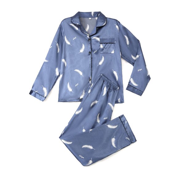 Women's Long Sleeve Pajama Set 2 Piece Pjs Lightweight Soft Fall Cool Pajamas Summer Satin Button Up Style9 Medium