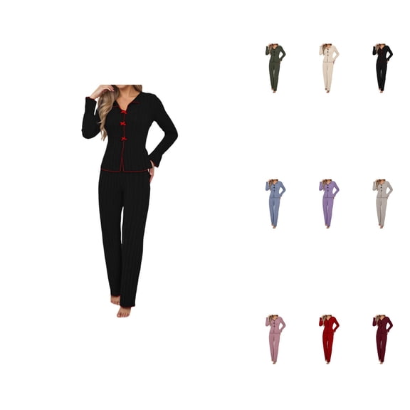 Women's Long Sleeve Pajama Set, Soft Cotton 2-Piece Sleepwear with Pockets, Cozy Winter Loungewear for Fall and Winter