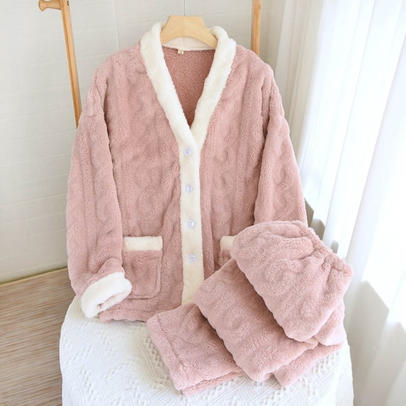 Women's Long Sleeve Pajama Set with Pocket Top and Elastic Waist Pants for Home