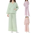 thumbnail image 1 of Women's Long Sleeve Pajamas Suit with Long Pants Cotton Soft Comfy Solid Trendy Lounge Sets Green,L, 1 of 7