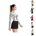 thumbnail image 1 of Women's Long Sleeve Performance Shirt Slim Fit High Neck Glossy Coated Solid Color T Shirt For Dance Yoga Workout, 1 of 4