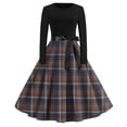 thumbnail image 1 of Women's Long Sleeve Plaid A-Line Dress with Belt Elegant Retro Vintage Swing Dress for Party & Casual Wear, 1 of 3