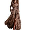 thumbnail image 1 of Women s Long Sleeve Plaid Button Down Maxi Shirt Dress Multiple Color Options Flowy Full Length Skirt Side Pockets Collared Neckline Fabric Casual Fall (No belt), 1 of 4
