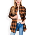thumbnail image 1 of Women's Long Sleeve Plaid Button-Up Shirt Jacket with Collared Neckline - Medium, Coffee, 1 of 1