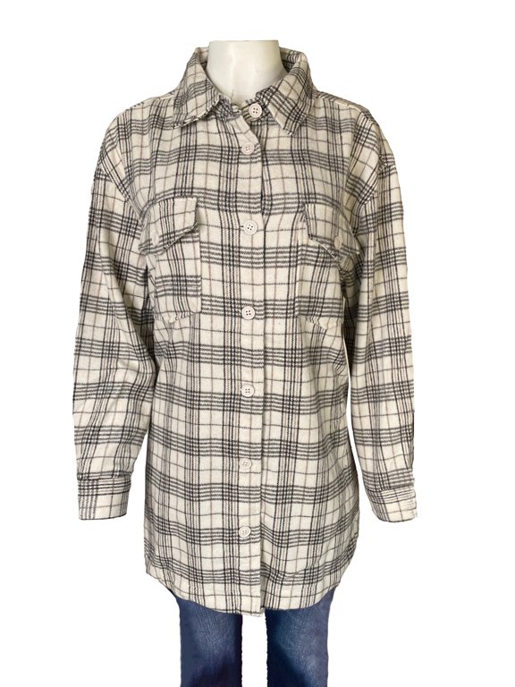 Women's Long Sleeve Plaid Oversized Shacket