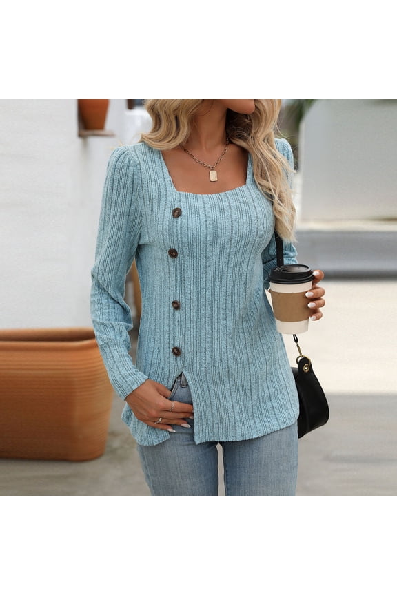 Women's Long Sleeve Plain Ribbed Textured Top With Button Detail Soft Brushed T Shirt Tops Long Sleeve for Women Short Sleeve T Shirts for Women Long Sleeve Shirt Long T Shirts for Leggings for Women