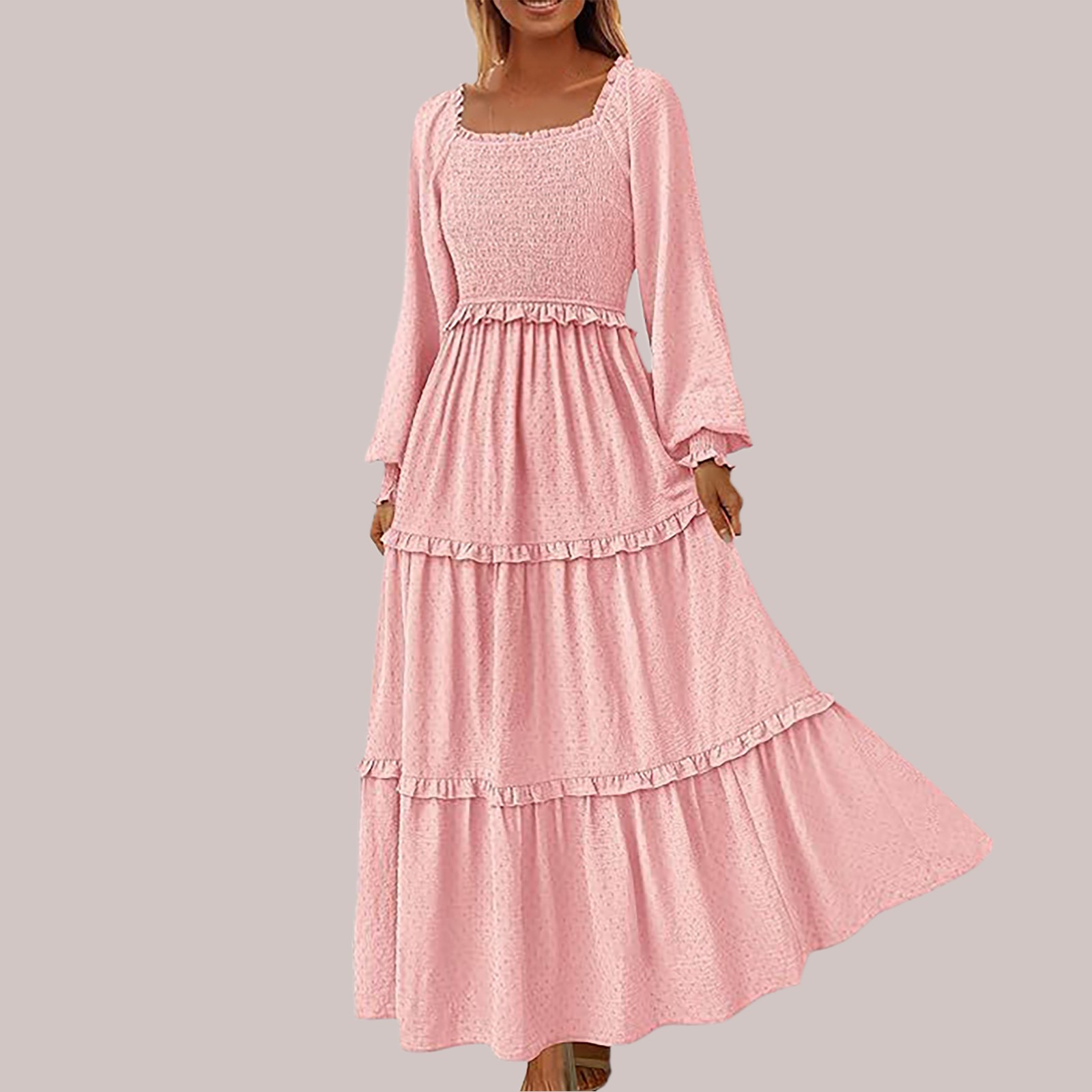 Pleated Long-Sleeve volume dress