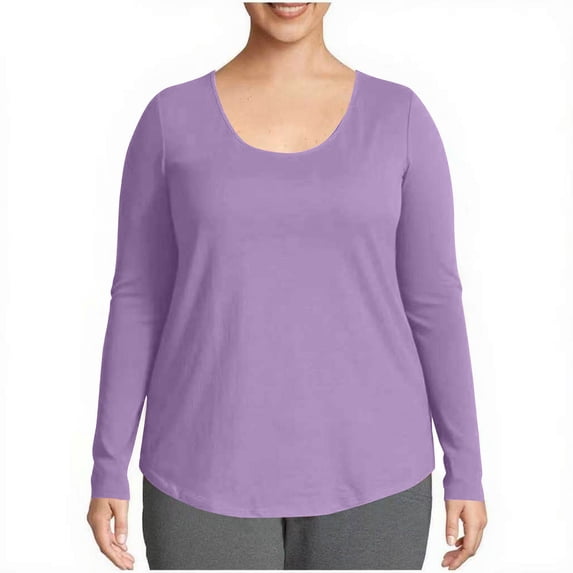 Women's Long Sleeve Plus Size Tops Scoop Neck Basic Undershirt Loungewear Plain Blouse