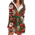 thumbnail image 1 of Women's Long Sleeve Plush Bathrobe - Winter Warm Christmas Printed Homewear, Red, XL, 1 of 5
