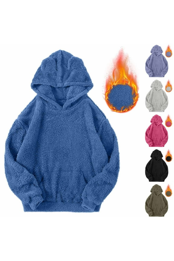 Women's Long Sleeve Pocket Pullover Sweater Pajama Top Loose Fit Thermal Warm Fleece Loungewear for Winter Night | CSEONE,Purple XL