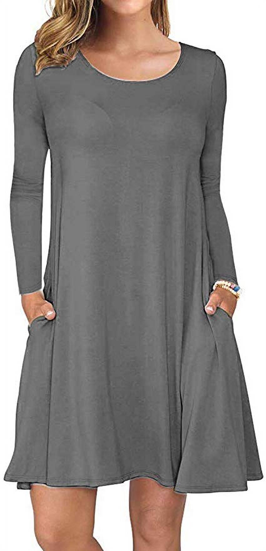 white christmas dresses Women Casual Loose Dress with Pocket Ladies Fashion O Neck Long Tops F –  Blackout Store lk main image 0