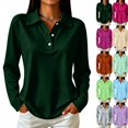thumbnail image 1 of Women's Long Sleeve Polo Shirt with Button Placket | Long sleeve polo design, button placket, collared neckline, relaxed fit, teacher shirts for women elementary, fitted tops Dark Green XL, 1 of 7