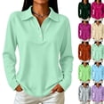 thumbnail image 1 of Women's Long Sleeve Polo Shirt with Button Placket | Long sleeve polo design, button placket, collared neckline, relaxed fit, teacher shirts for women elementary, fitted tops Light Green L, 1 of 7